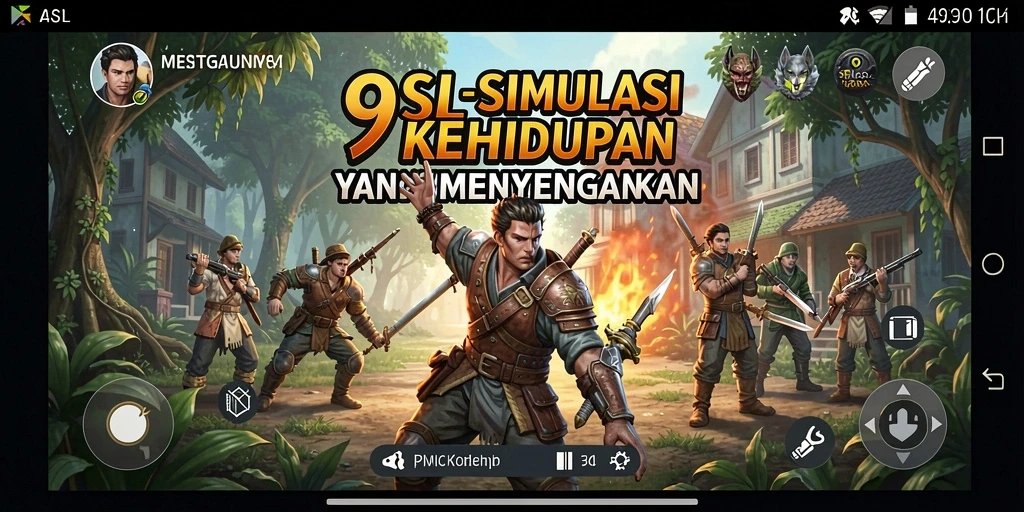 Screenshot utama 9SL menunjukkan karakter dan lingkungan game Simulation yang interaktif.