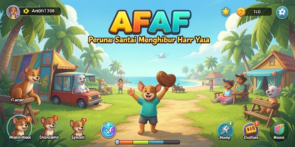 Tangkapan layar utama AFAF menunjukkan gameplay yang ceria dan interaktif.
