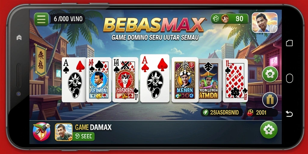 Screenshot gameplay BEBASMAX yang menunjukkan suasana permainan Domino yang seru.