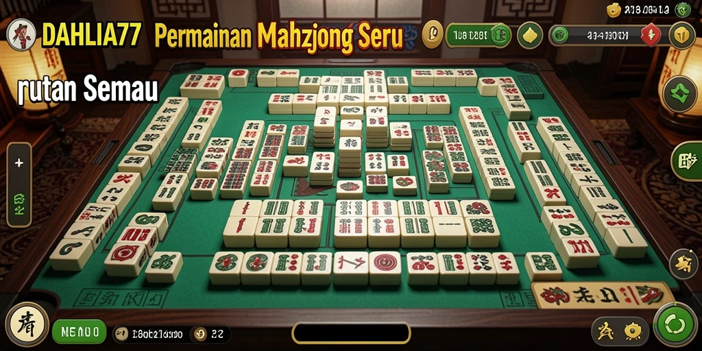 Tampilan gameplay seru dalam DAHLIA77 dengan beragam ubin Mahjong.