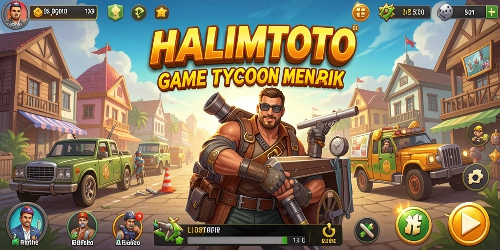 Tangkapan layar utama HALIMTOTO menampilkan gameplay pengelolaan bisnis yang seru.