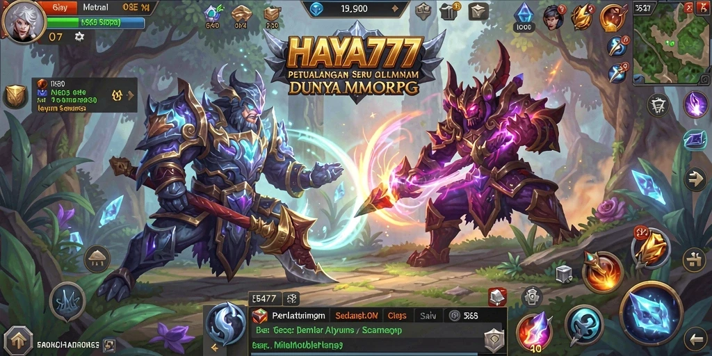 Tangkapan layar HAYA777 yang menunjukkan pertarungan epik dalam gameplay MMORPG.
