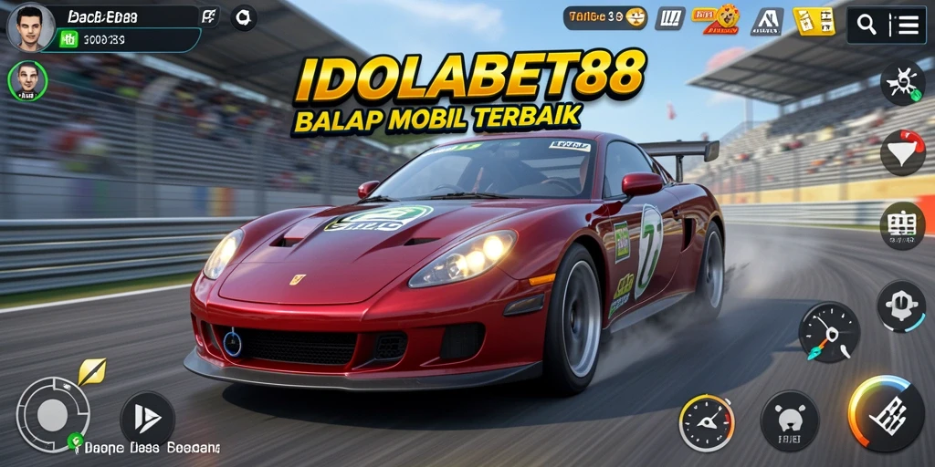 Tampilan seru gameplay balap di IDOLABET88 dengan mobil dan trek yang bervariasi.