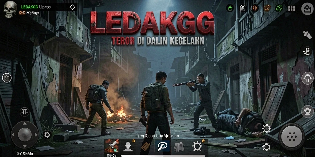 Screenshot gameplay LEDAKGG menunjukkan suasana yang sangat menyeramkan.