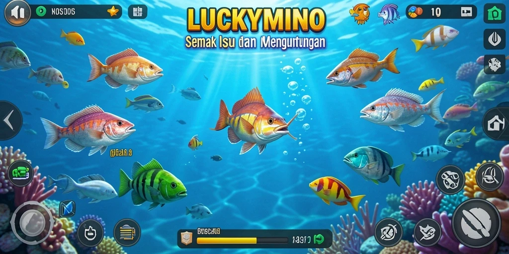 Tampilan aksi seru menembak ikan dalam LUCKYMINO.