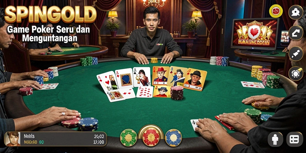 Tampilan gameplay menarik dari SPINGOLD dengan pemain yang fokus pada kartu.