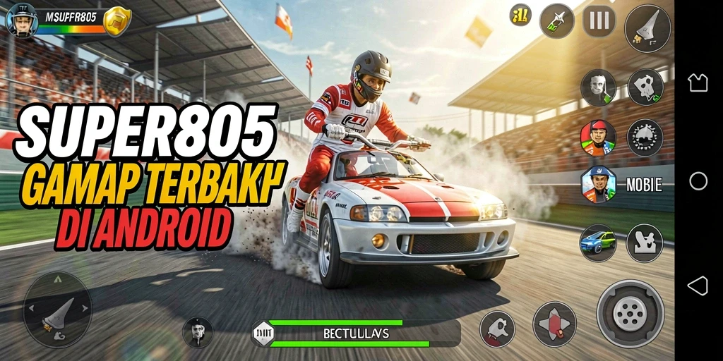 Screenshot utama SUPER805 menunjukkan momen balap yang mendebarkan dan grafis yang luar biasa.