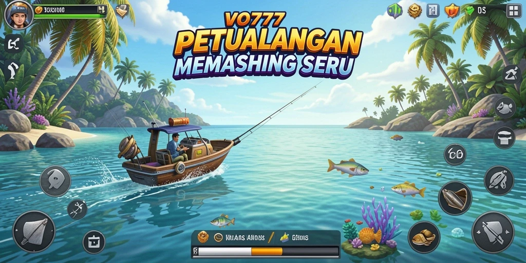 Gameplay seru VO777 saat menjelajahi lokasi memancing yang indah.