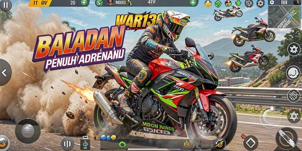 Screenshot menampilkan aksi balapan motor yang mendebarkan.